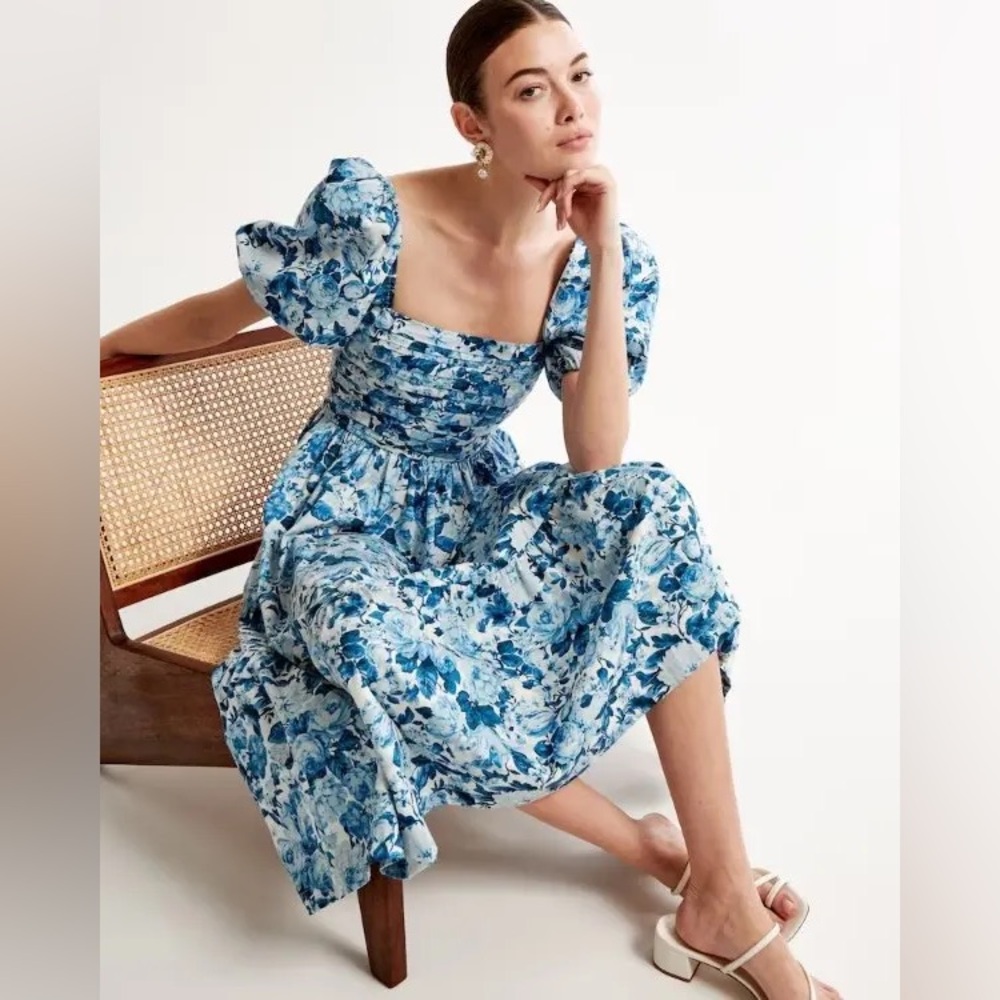 Abercrombie Emerson Puff Sleeve Midi Dress NEW